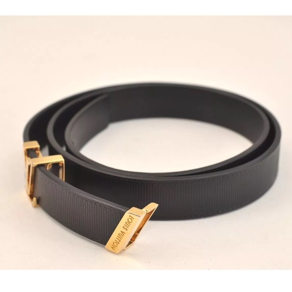 ✨🛍️ Louis Vuitton Initiales 20mm Black Leather Belt with Gold LV - Picture 3 of 8